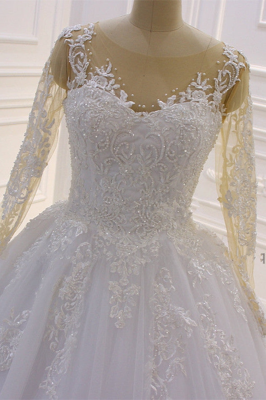 Trendy Sweetheart Long Sleeves Ivory Ball Gown