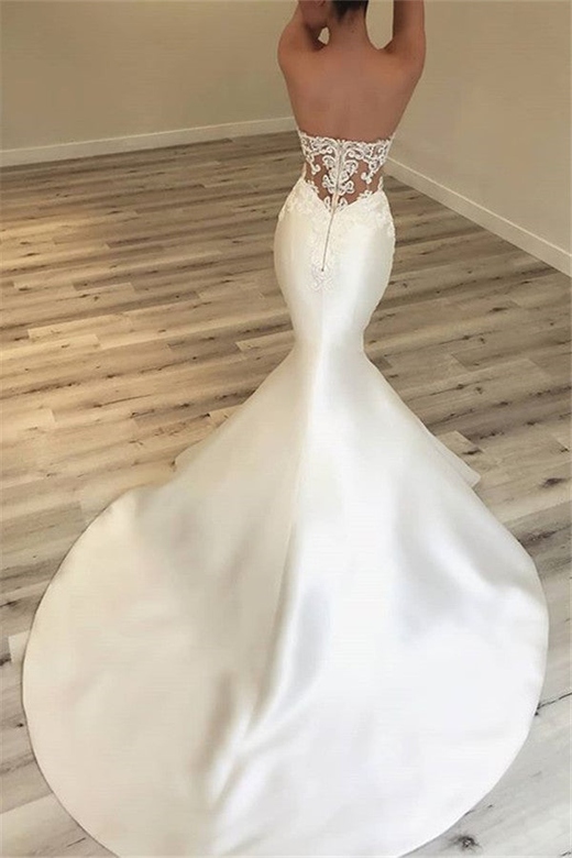 Strapless Applique Wedding Dress, Classic Mermaid Open Back