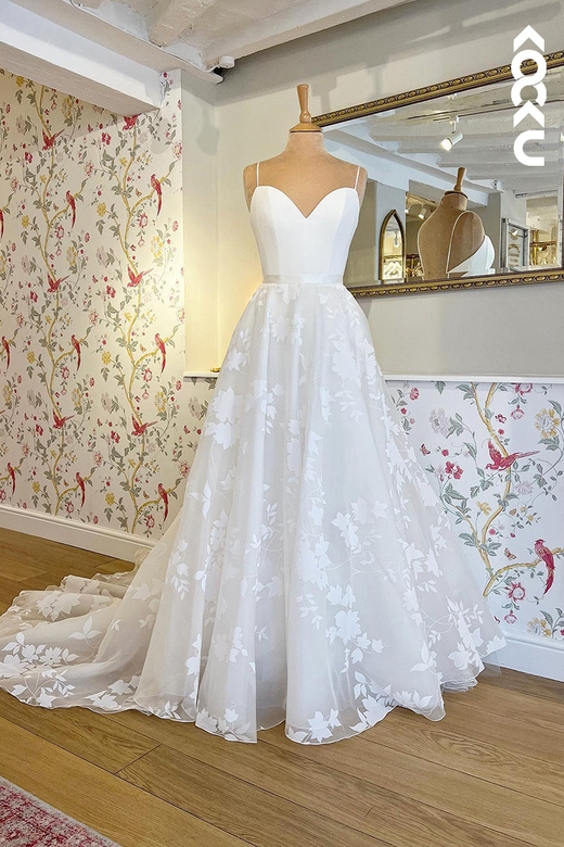 A-Line V-Neck Tulle Applique Bohmian Wedding Beach Dress