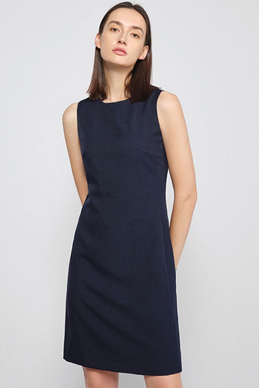 Chic Navy Blue Round Neck Solid Color Fitted Sleeveless Mini Dress