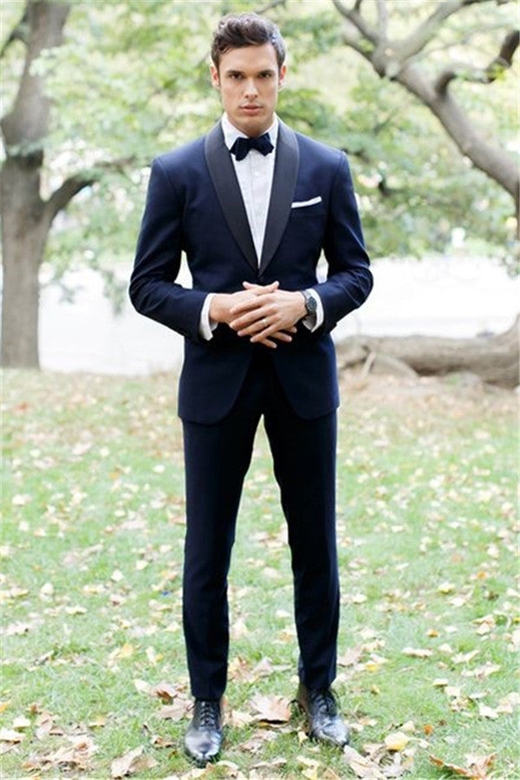 Blue Shawl Lapel Bespoke Wedding Tuxedo, Slim Fit Online