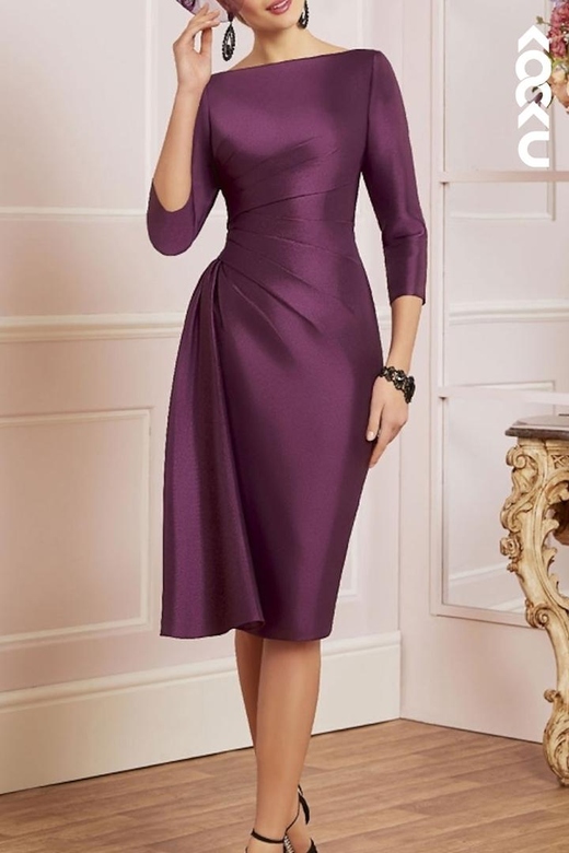 Simple Casual Long Sleeves Satin Mother of the Bride Gown