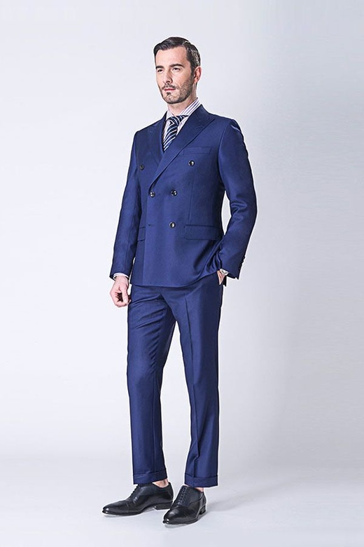 Custom Peak Lapel Double Breasted Blue Men's Suits Online