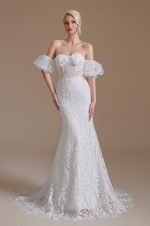 Sweetheart Detachable Bubble Sleeves Mermaid Wedding Dress | Ballbella