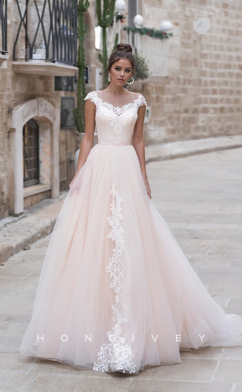 Lace-Up Crisscross Floral Embroidered Wedding Dress