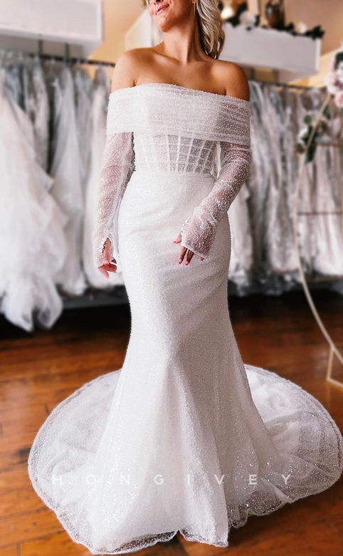 Trumpet Glitter Tulle Dress with Detachable Long Sleeves