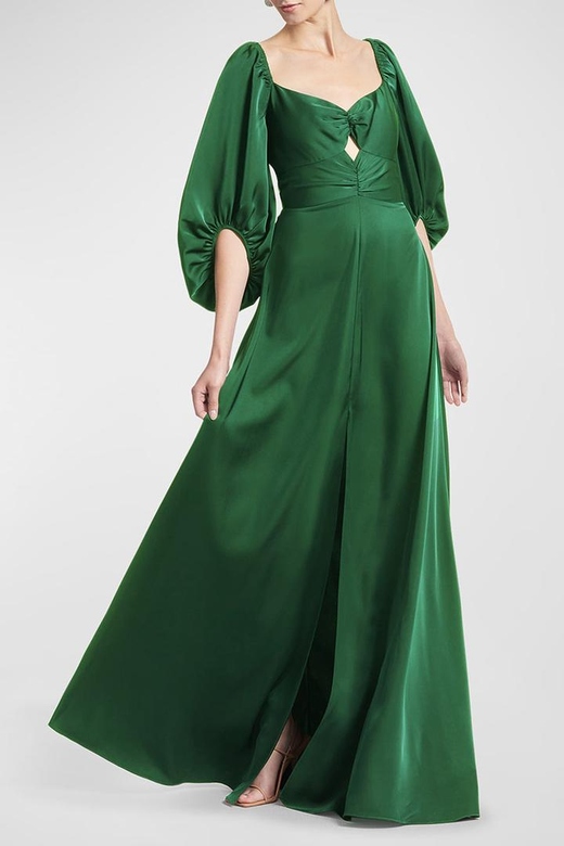 V-Neck Long Sleeves Satin A-Line Long Graceful Mother of the Bride Dress