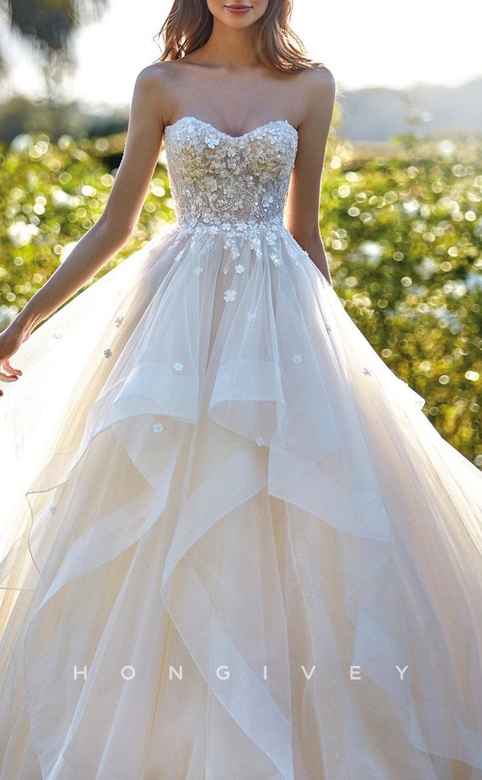 Sexy Tulle A-Line Sweetheart Strapless Empire Appliques Wedding Dress