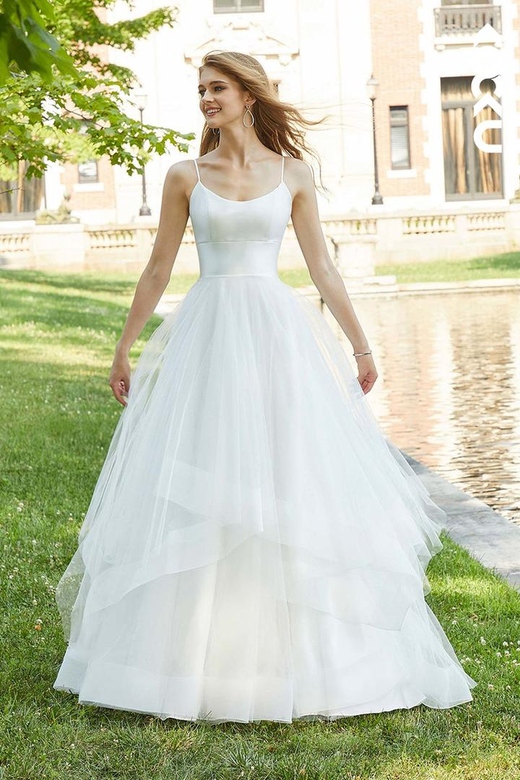 Scoop Spaghetti Straps Tulle Ball Gown with Train