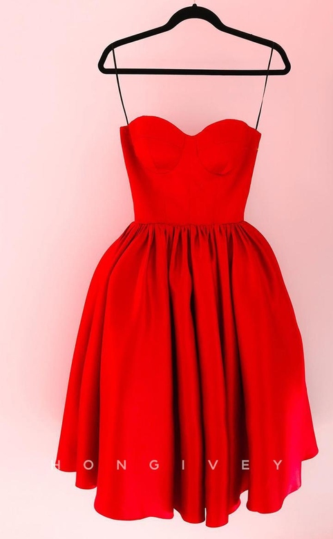 Bold Red Empire Sweetheart Spaghetti Strap Short Party or Homecoming Gown