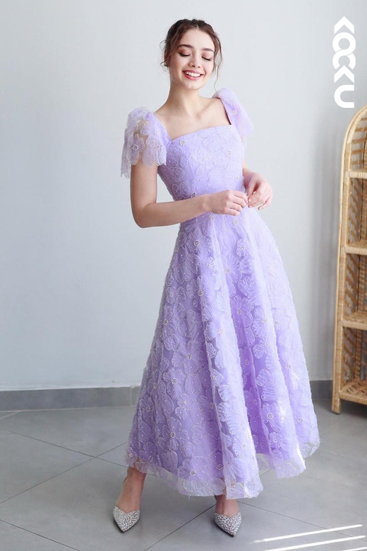 Elegant A-Line Applique Square Evening Prom Dress