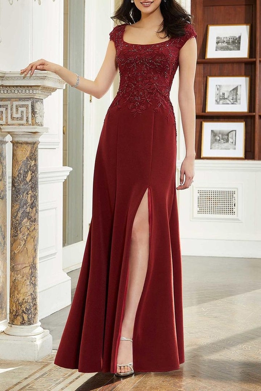 Square Neck Appliqued Chiffon A-Line Mother's Gown