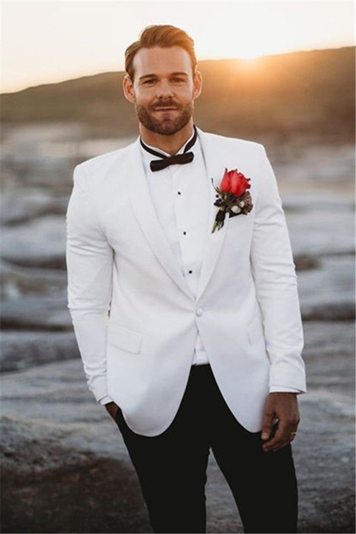 White Mens Wedding Suit, Vintage Two-piece Slim Fit Groomsmen