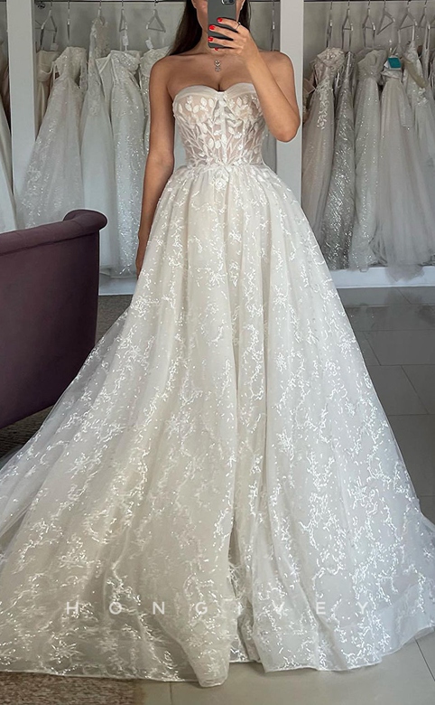 Sweetheart Strapless A-Line Appliques Glitter Wedding Dress Style