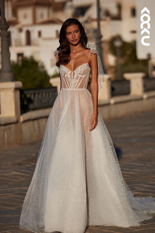 Glamorous & Dramatic Off-Shoulder Long Sleeves A-Line Tulle Wedding Gown