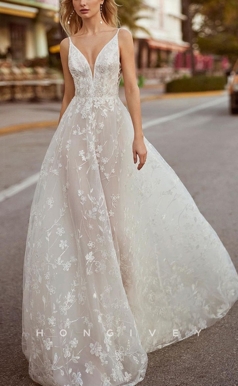 Illusion Tulle A-Line Dress with Beaded Appliques Train