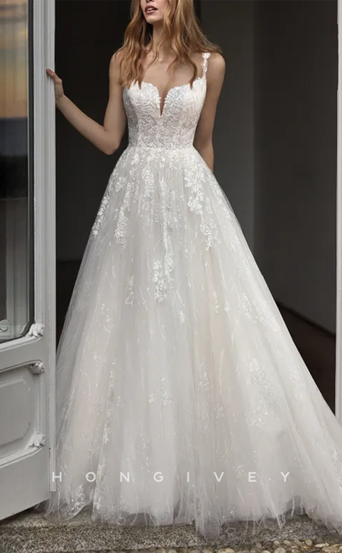 Tulle A-Line Dress with Sweetheart & Beaded Appliques Train