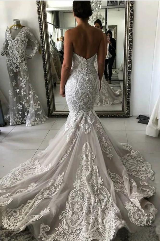 Stunning Sweetheart Ivory Mermaid Lace Wedding Dress Online