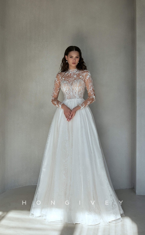 Allover Lace Embroidered Pearl Wedding Dress with Overlay