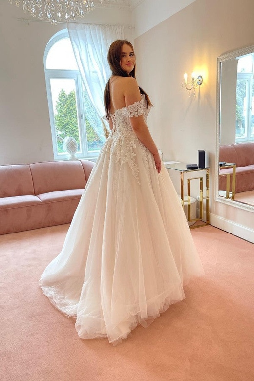 Off-the-Shoulder Tulle Princess Lace Appliques Dress