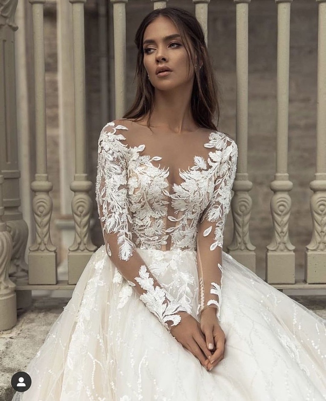 Princess Wedding Dress, Long Sleeves, Lace Appliques