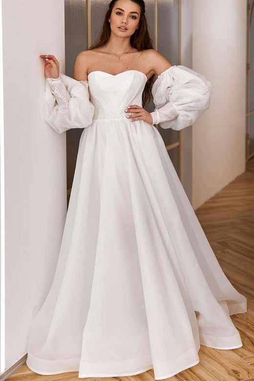 Sweetheart Strapless A-Line Dress with Detachable Sleeves