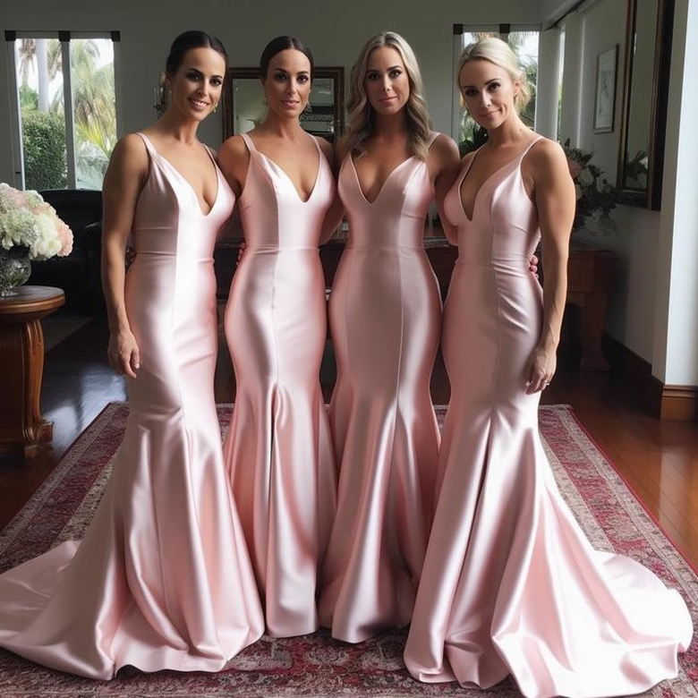 HB8103 - Pink Sexy V-Neck Sheath/Column Mermaid Pleats Ruched Straps Bridesmaid Dress