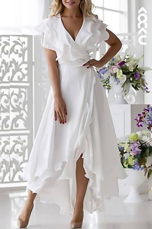 Charming Elegant A-Line V-Neck Short Sleeves Side Slit Mother of the Bride Dress