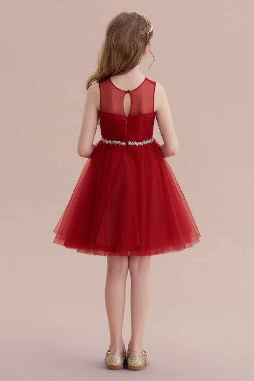 A-Line Illusion Tulle Knee-Length Flower Girl Dress Elegant