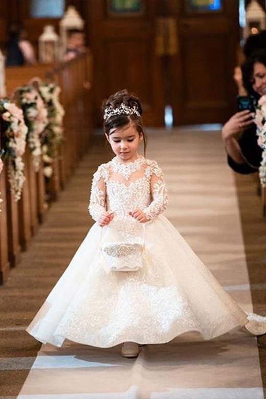 Long Sleeves Lace Flower Girl Dress Design