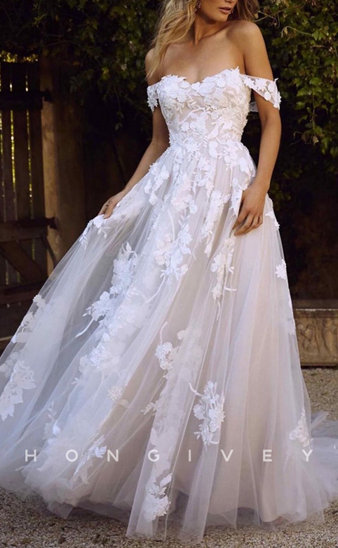 Fully Floral Embroidered Wedding Dress with Tiered Train