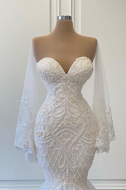 Long Sleeves Mermaid Wedding Dress with Lace Appliques