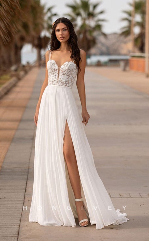 Sheer Floral Lace Mermaid Wedding Dress with Train