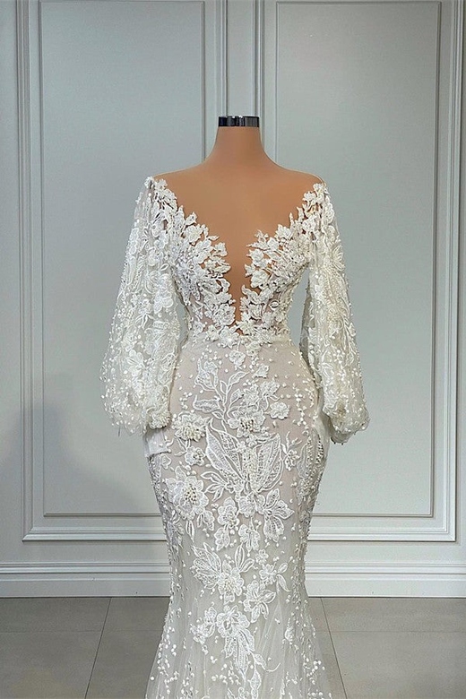 Long Sleeves Mermaid Bridal Gown with Lace Appliques