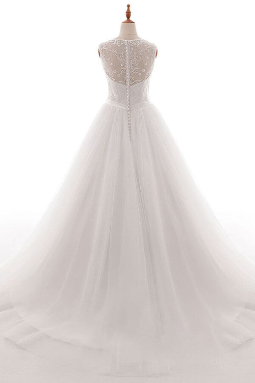 Eye-catching V-neck Tulle A-line Wedding Dress Sale