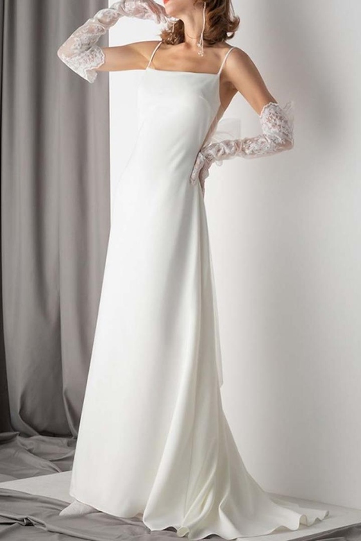 Simple Square Neck Spaghetti Straps Sheath Wedding Gown