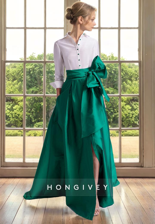 Two-Tone A-Line 3/4 Sleeves Empire Waist with Pockets Mother of the Bride Dress