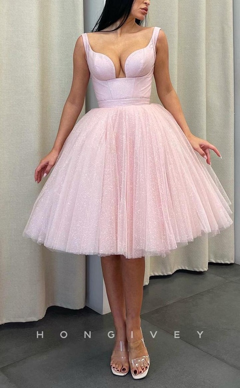 Sparkling Pink A-Line Empire Sweetheart Spaghetti Strap Short Party Gown