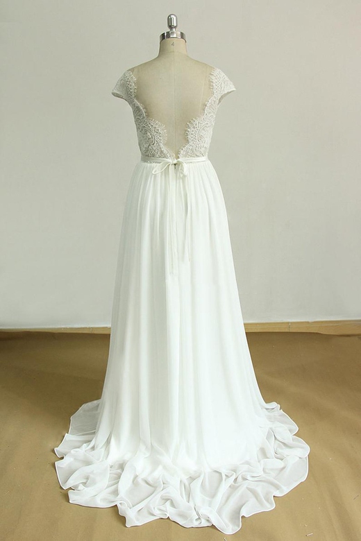 Gorgeous Applique Chiffon Wedding Dress, White with Shortsleeves