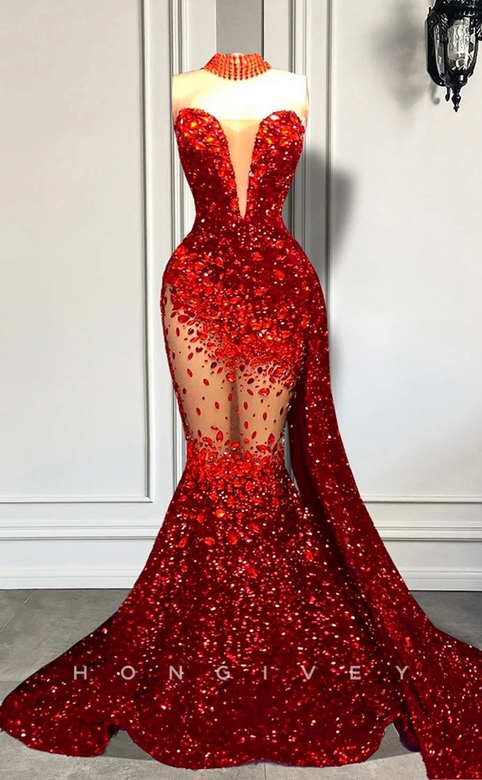 Sweetheart Strapless Beaded Dress with Train