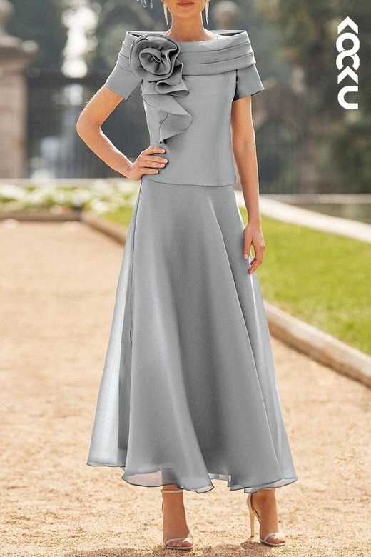 Gorgeous & Charming Off-Shoulder Short Sleeves A-Line Chiffon Mother of the Bride Dress