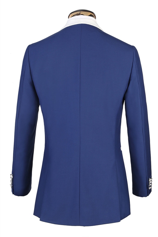 Three-Piece Well-cut White Lapel Edge Banding Blue Suit