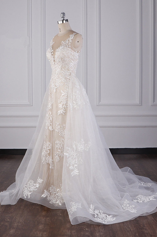 Elegant Jewel Tulle Lace Wedding Dress with Appliques and Sleeveless Mermaid Cut