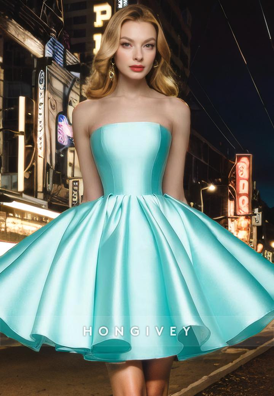 Chic Satin A-Line Strapless Sleeveless Party/Homecoming Gown