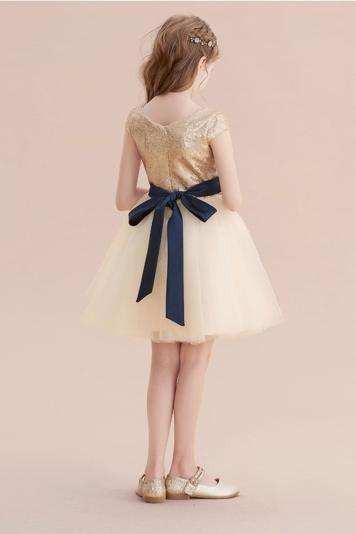 A-Line Sequins Tulle Cap Sleeve Flower Girl Dress Stylish