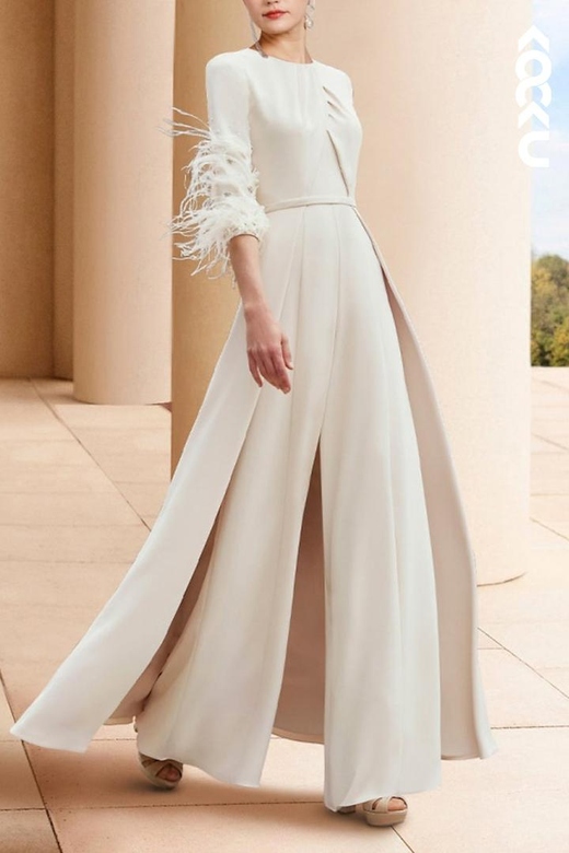 A-Line Charming Ornate Long Sleeves Slit Mother of Bride Gown