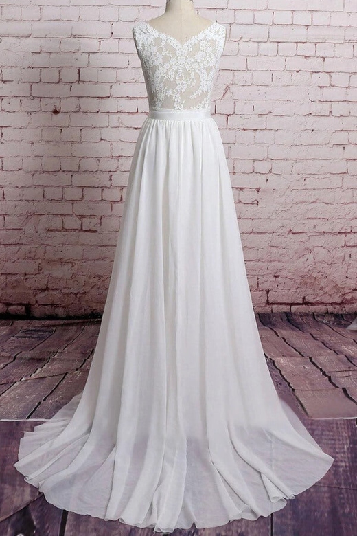 Awesome V-neck Lace Chiffon A-line Wedding Gown