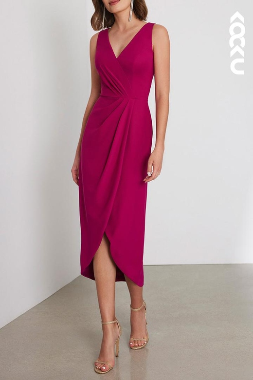 Simple Casual V-Neck Sheath Column Ruched Dress