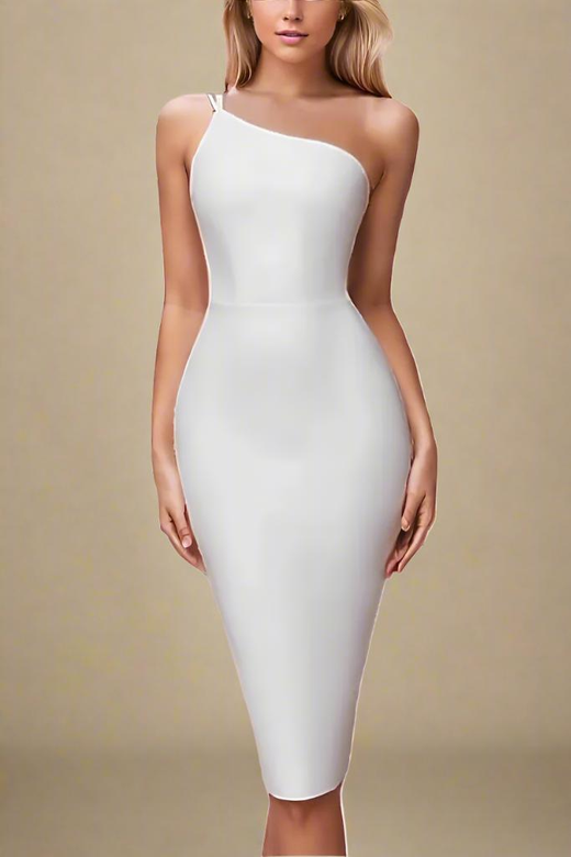 Connie Pearl White Bandage Midi Dress for Women