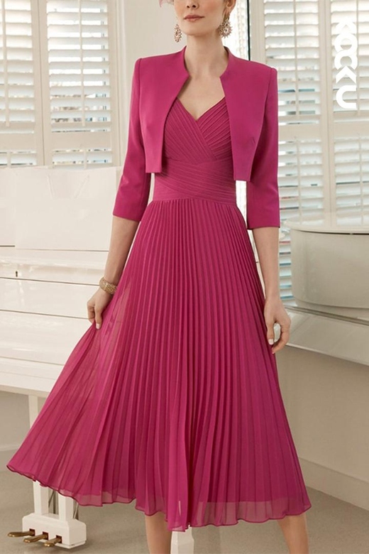 Classic & Timeless V-Neck A-Line Two-Piece Mother's Gown